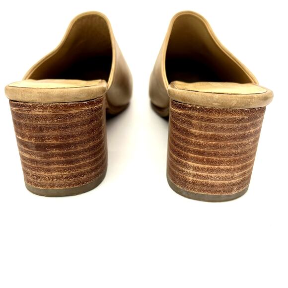 Nisolo All Day Heeled Mule Almond Tan Leather Stacked Block Heel 7 Slip On - Picture 3 of 9